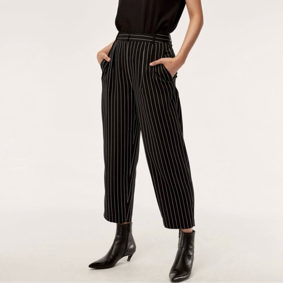 Aritzia Babaton High Rise Modesto Pants Black White Strips Women’s Size 00 - Picture 1 of 14
